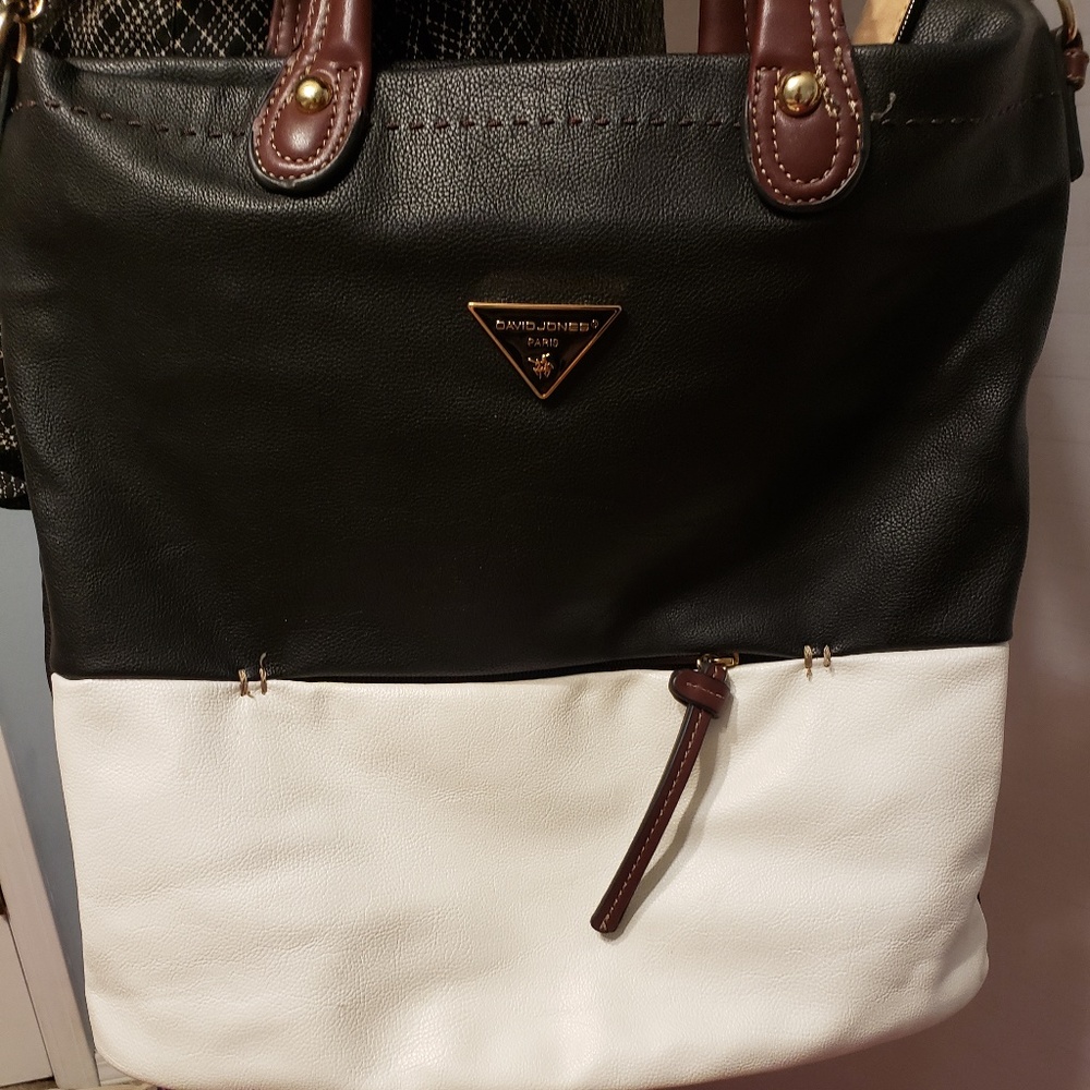 DAVID JONES PARIS Black/White Purse Brown Strap